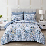 Drucon Blue Paisley Comforter Set Queen, 7 Pieces Bed in a Bag Boho Comforter Soft Microfiber Blue Paisley Bedding(1 Comforter, 1 Flat Sheet, 1 Fitted Sheet, 2 Pillow Shams, 2 Pillowcases) Drucon