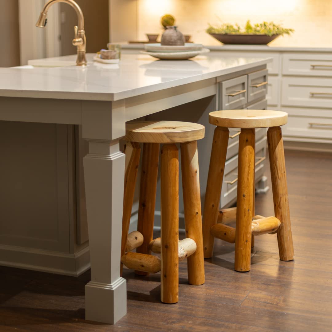 SRL Rustic Bar Stool Pine & Cedar – Indoor & Outdoor Bar Stools That Match Your Spaces Rustic Barstool, Island Chairs, Kitchen Stool, Counter Stools - Bar Chairs (24" Unfinished) Southern Rustic Logwerks