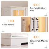 AMERLIFE 71" Tall Storage Cabinet with LED Lights, 5 Tier Large Modern Wood Kitchen Pantry with Acrylic Glass Doors & Shelves, Display Cabinet for Living room, Dining room, Bathroom, 6 Doors White AMERLIFE