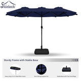Shintenchi 15FT Large Patio Umbrella with Base, Outdoor Double-Sided Rectangular Umbrella, Market Umbrella with Crank Handle for Poolside Lawn Garden, Dark Blue Shintenchi