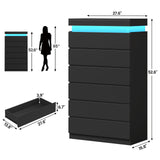 HAUOMS Tall 6 Drawer Dresser with LED Light, Black Modern Chest of Drawers for Bedroom,Closet Dressers with Drawers for Living Room, Entryway, Hallway HAUOMS