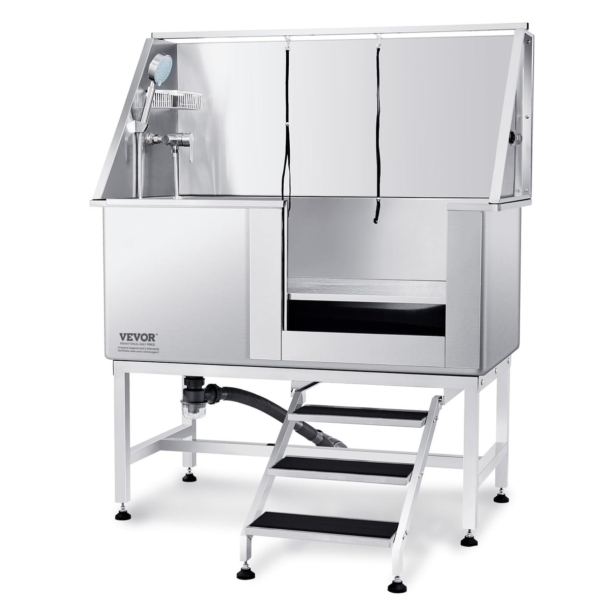 VEVOR 50" Pet Dog Bathing Station w/Stairs, Professional Stainless Steel Dog Grooming Tub w/Soap Box, Faucet,Rich Accessory, Dog Bathtub for Large,Medium,Small Pets, Washing Sink for Home Right VEVOR