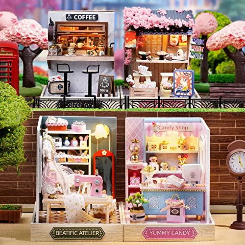 CUTEROOM DIY Doll House Miniature Furniture Wooden House Kit with Dust Cover & LED Light and Accessories - New Three Styles QT Series Dollhouse (QT045) CUTEROOM