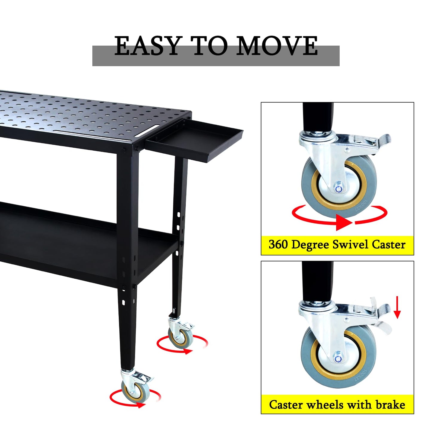 Migoda Welding Table, 18" x 36" Welding Table Top, 1200lb Load Capacity Portable Welding Table with 5/8" Holes and Casters with Brakes, Extra Middle Shelf for Storage - WoodArtSupply