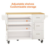HiDSLiving Kitchen Island 54" Large Rolling Kitchen Island Cart On Wheels with Drop Leaf 3 Drawers 1 Cabinet,Spice Towl Rack Mobile Kitchen Table with Storage, White HiDSLiving