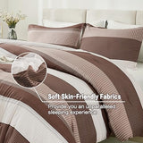 Litanika Brown Comforter Set Full - 3 Pieces Lightweight Brown White Colorblock Stripe Fluffy Bedding Comforter Sets, All Season Bed Set