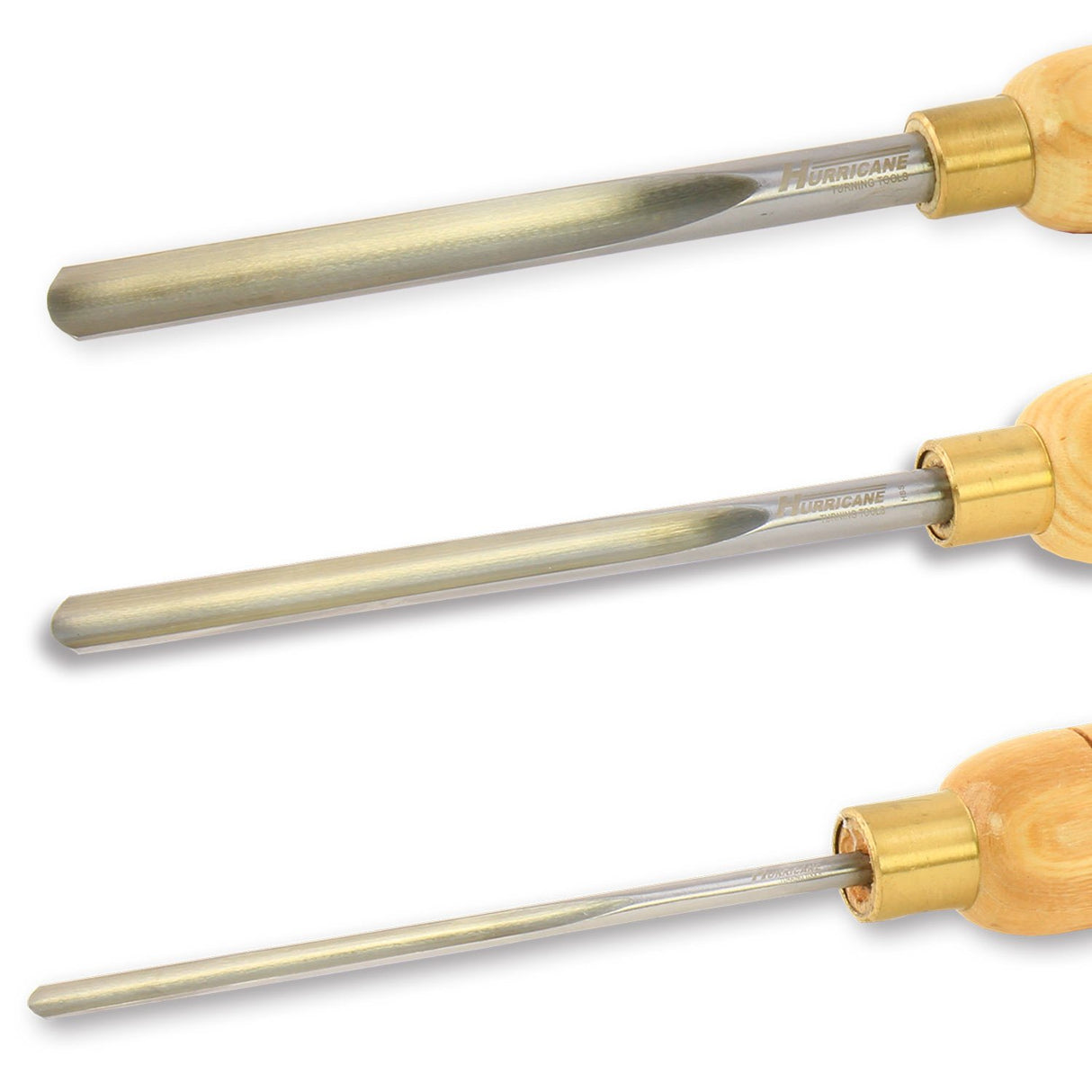 Hurricane Turning Tools, HSS, 3 Piece Spindle Gouge Set (1/4", 3/8" and 1/2" Flute), Standard Series Woodturning Tools Hurricane Turning Tools