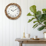 Presentime & Co Farmhouse Series, Rustic Woven Clock, 10.5 inch, Natural Woven Water Hyacinth/Sea Grass. Wall Sculpture, Wall Art and Timepiece for Home Decoration/Decoration/Farmhouse Décor. Presentime