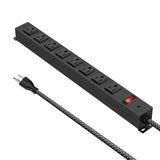 Metal 8 Outlet Mountable Power Strip with Switch,Wide Spaced Heavy Duty Wall Mount Power Strip Surge Protector 1200J,6FT 14AWG Braided Cord 15A 125V 1875W for Home Office Industrial Garage Commercial ANNQUAN