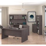 Pemberly Row Modern U-Shaped Engineered Wood Desk with Hutch File and Bookcase, Fully Reversible Unit, Assembly Required, for Home Office, in Bark Gray Finish Pemberly Row