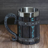 nordic viking rune mug Beer tankard Cup for men viking gift norse decor stainless steel wooden viking coffee cool mug viking gift for men beer cup stein GuoShuang