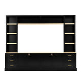 Farmhouse 4-Piece Entertainment Center Wall Unit with Adjustable Shelves, 102.3" W Modern Large TV Stand with Bookshelves for TVs Up to 75" and 6 Drawers for Living Room (Black) Wantble