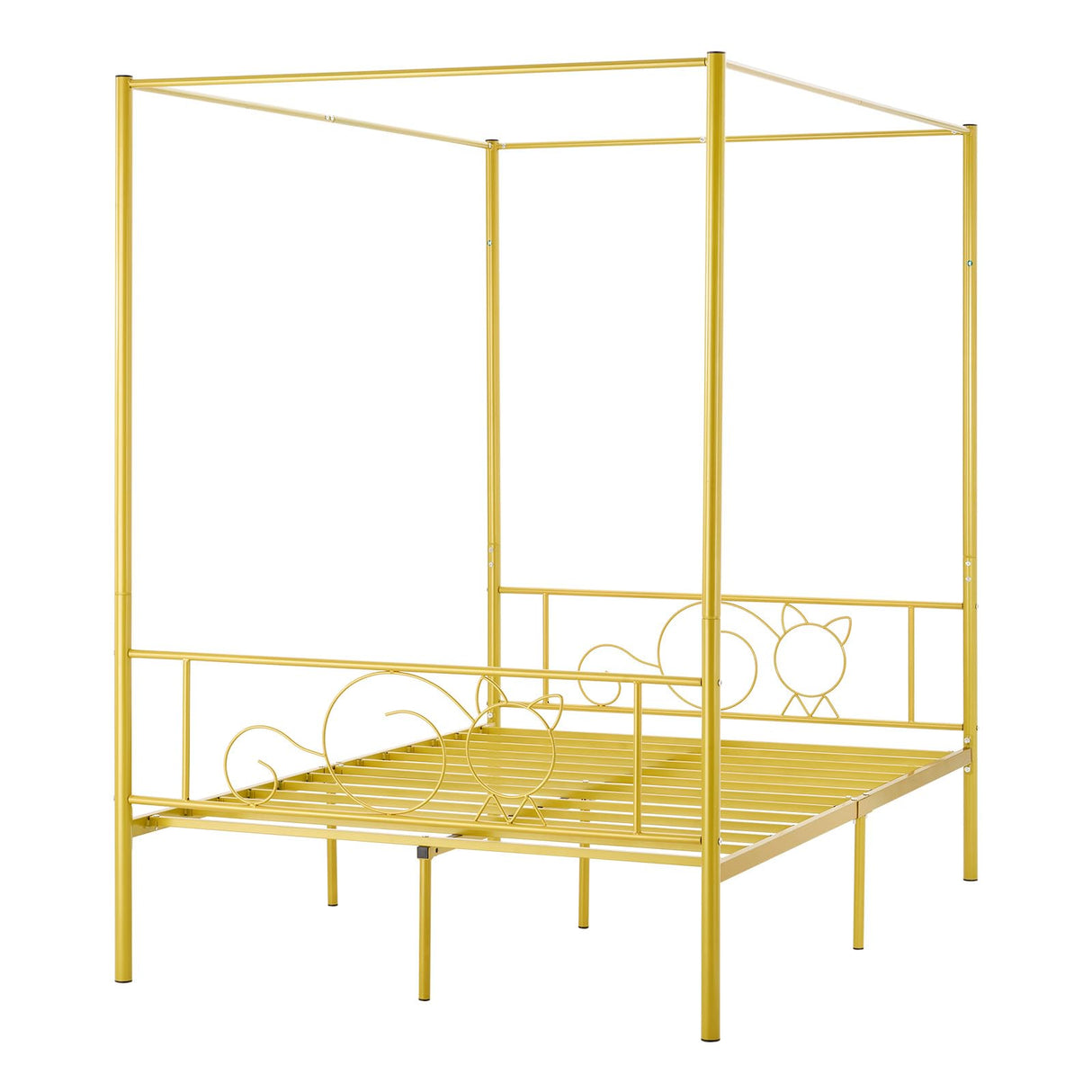 VEVOR Canopy Bed Frame Full Size, Metal Canopy Bed with Minimalist Headboard & Four Posters Design, Heavy Duty Steel Slats Support, Underbed Storage Space, No Box Spring Needed, Easy Assembly, Gold VEVOR