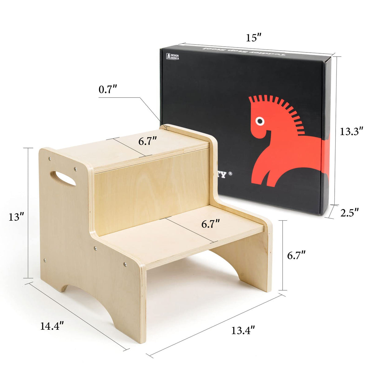 WOOD CITY Wooden Toddler Step Stool for Kids, Bathroom Potty Stool & Kitchen Stool, Natural Two Step Stool for Bedroom, Children's Stool with Handles and Safety Non-Slip Pads WOOD CITY