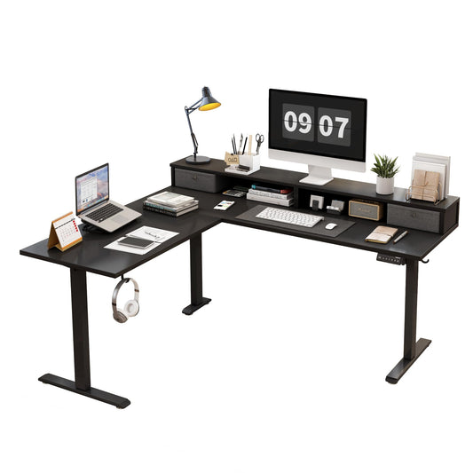 Agilestic L Shaped Electric Standing Desk with 2 Drawers, 63 Inch Ergonomic Adjustable Height Desk with Storage, Corner Desk Sit Stand up Computer Table for Work Office Home, Black