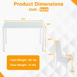 FDW | 5-Piece Dining Table Set | White | Glass Kitchen Table with 4 Upholstered Chairs and Faux Leather Cushions | Space-Saving and Modern Design | for Dining Room, Easy to Assemble FDW