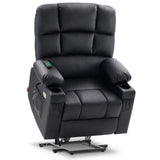 MCombo Medium Lay Flat Dual Motor Power Lift Recliner Chair Sofa with Massage and Heat for Elderly People, Infinite Position, Faux Leather 7679 (Black, Medium) MCombo