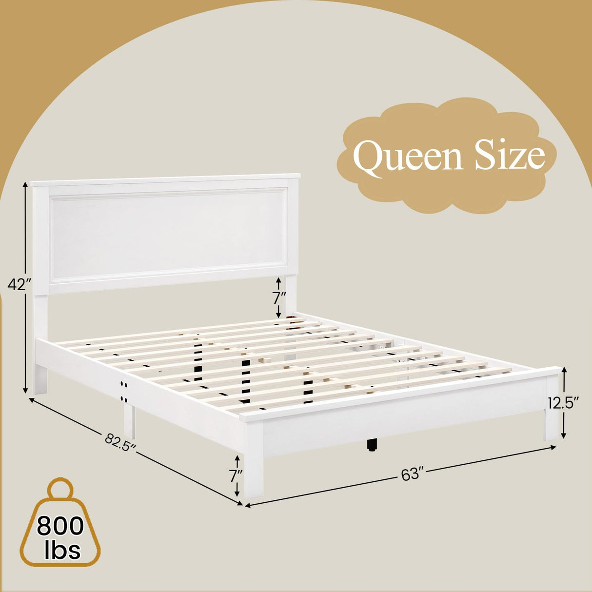 KOMFOTT Queen Size Wood Platform Bed Frame with Headboard, Wooden Mid Century Platform Bed with Slat Support & Under Bed Storage, Mattress Foundation Bed Base, No Box Spring Needed, White KOMFOTT