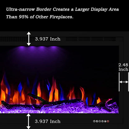 Masarflame Luxurious 60" Electric Fireplace, Wall Mounted&in Wall Recessed Fireplace Heater, Adjustable Flame Color & Top Light, Remote&Touch Control with Timer&Thermostat, Log & Crystal Set