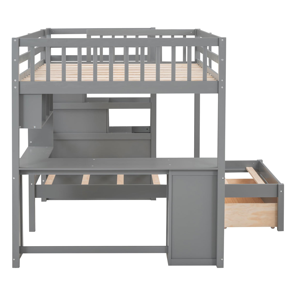 Harper & Bright Designs Full Over Twin Bunk Bed with Stairs, Storage Drawers, Full Size Loft Bed Frame with Desk and Shelves, Gray Harper & Bright Designs