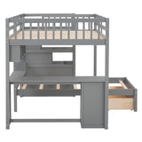 Harper & Bright Designs Full Over Twin Bunk Bed with Stairs, Storage Drawers, Full Size Loft Bed Frame with Desk and Shelves, Gray Harper & Bright Designs