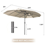 OVASTLKUY 15ft Extra Large Patio Umbrella, Double-Sided Outdoor Market Umbrella with Crank Handle for Poolside, Backyard, Garden, Deck (Khaki) No base OVASTLKUY