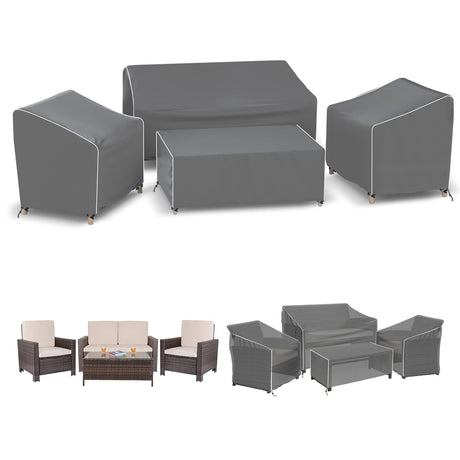 Outdoor Furniture Cover Waterproof, 4-Piece Patio Furniture Covers for 4 PCS Patio Outdoor Conversation Set, Included: Ourdoor Loveseat Cover, 2 Patio Chair Covers, Outdoor Coffee Table Cover-Grey Gasadar