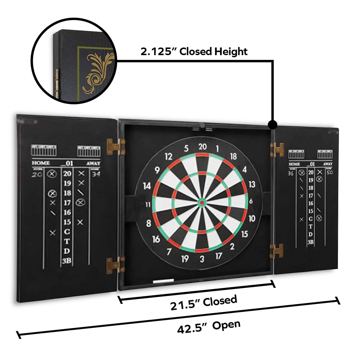 THOUSAND OAKS BARREL Personalized Dart Board Cabinet Set with 6 Steel Tip Darts, Chalk & Eraser Set - Man Cave Furniture, Decor Dart Boards for Adults - Bourbon Bar Dartboard (121) THOUSAND OAKS BARREL