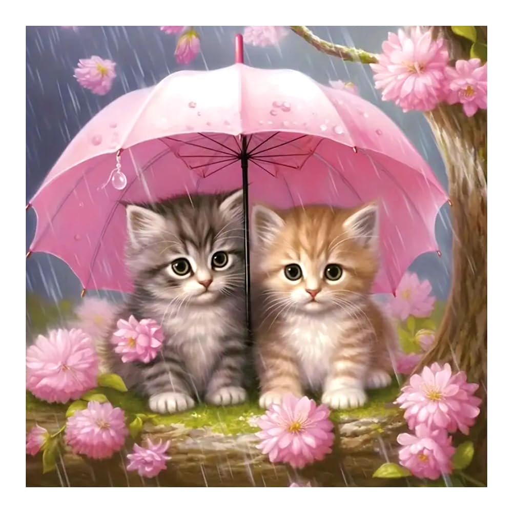 FHBUBPUP Diamond Painting Kits for Adults, Cat Diamond Art Kits, Full Drill Round Gem Art, DIY Flower Paint with Diamond Beads Crafts for Home Wall Decoration Gifts 12x12 inch FHBUBPUP