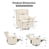 Rhevoy Oversized Swivel Rocker Recliner Chair, 26" Extra Wide Glider Nursery Chair with Adjustable Headrest, Chenille Power Recliner Rocking with Double Cushion, Cup Holder, White Rhevoy
