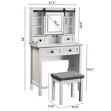 MECHYIN Farmhouse Makeup Vanity Desk with Sliding Mirror, Vanity Set with Stool & Charging Station & 3 Brightness Lights, Ample Storage, Dressing Table for Women Girls Bedroom, White MECHYIN