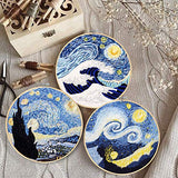 Santune 3 Sets Embroidery Cross Stitch Kits with Instructions,Needlepoint Kit with 3 Stamped Clothes,1 Hoop and 6 Needles,Mothers Day Gifts