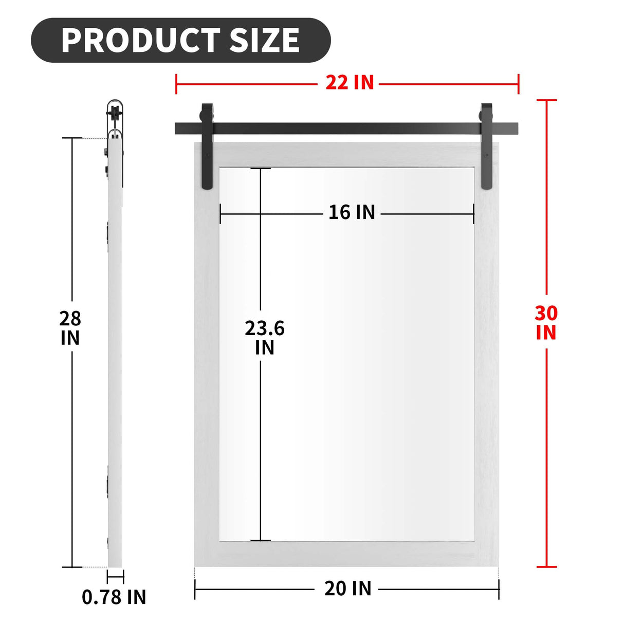 Farmhouse Bathroom Mirror, White Rustic Vanity Mirror Wood Framed Decrative Mirrors, Barn Door Style Decor Entryway Bedroom 22x30INCH Horizontal PAIHOME
