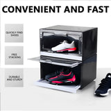 JNTKE 2 Packs LED Sneakers Boxes, Stackable Clear Shoe Display Cases, Plastic Shoe Storage Organizer for Closet, Magnetic Open Collection Storage Containers with Lids, White JNTKE