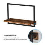 DELFOY Metal Frame Rustic Wooden Floating Hanging Shelves, Home Decor Wall Mounted Display Organizing Shelf for Living Room, Bedroom, Office Bathroom. Set of 3 DELFOY