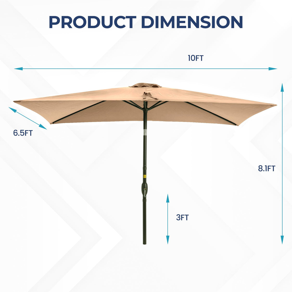 SUNVIVI OUTDOOR 6.5 x 10 Ft Rectangular Patio Umbrella Aluminum Pole, Outdoor Table Market Umbrella with Crank, 6 Steel Ribs, Polyester Canopy, Light Brown SUNVIVI OUTDOOR