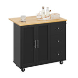 Shintenchi Rolling Kitchen Island Cart with Folding Drop Leaf Breakfast Bar, Portable Trolley Island with Large Storage Cabinet, Shelf and Drawer, Black Shintenchi