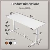 Agilestic Electric Standing Desk, Large 60 x 24 Inches Height Adjustable Desk, Sit Stand up Desk for Work Office Home, Ergonomic Rising Computer Table with Memory Preset, White Agilestic