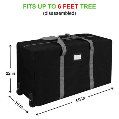 ProPik Rolling Christmas Tree Storage Bag, Fits Up to 7.5 Ft. Tall Disassembled Holiday Tree, 22" x 16" x 50", Large Heavy Duty Xmas Storage Container with 2 Wheels & Handles, 600D Oxford (Black)