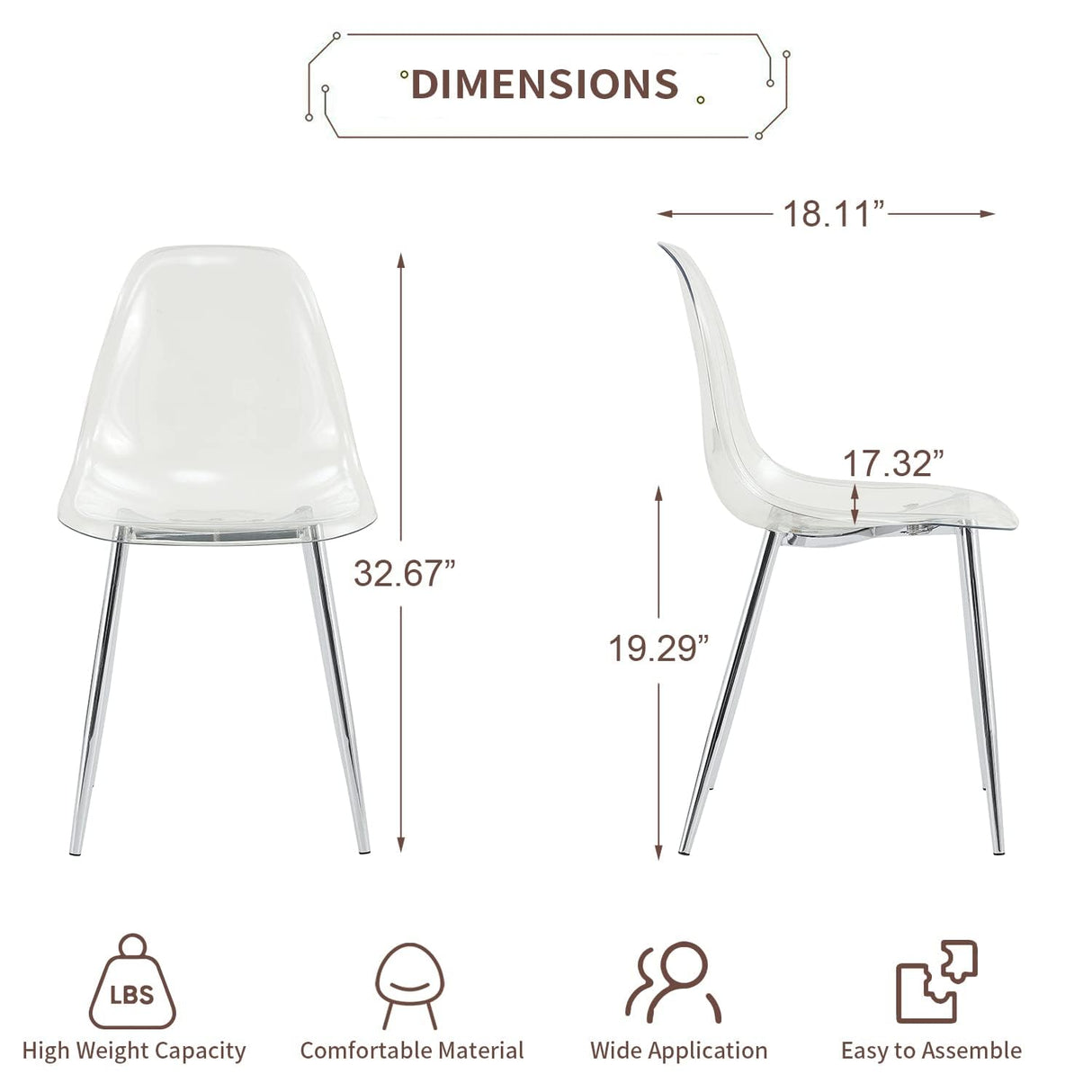 Baysitone Clear Dining Chairs Set of 4, Modern Kitchen Chairs with Transparent Seat, Acrylic Accent Side Chairs with Metal Legs for Dining Room, Kitchen, Living Room with Silver Baysitone