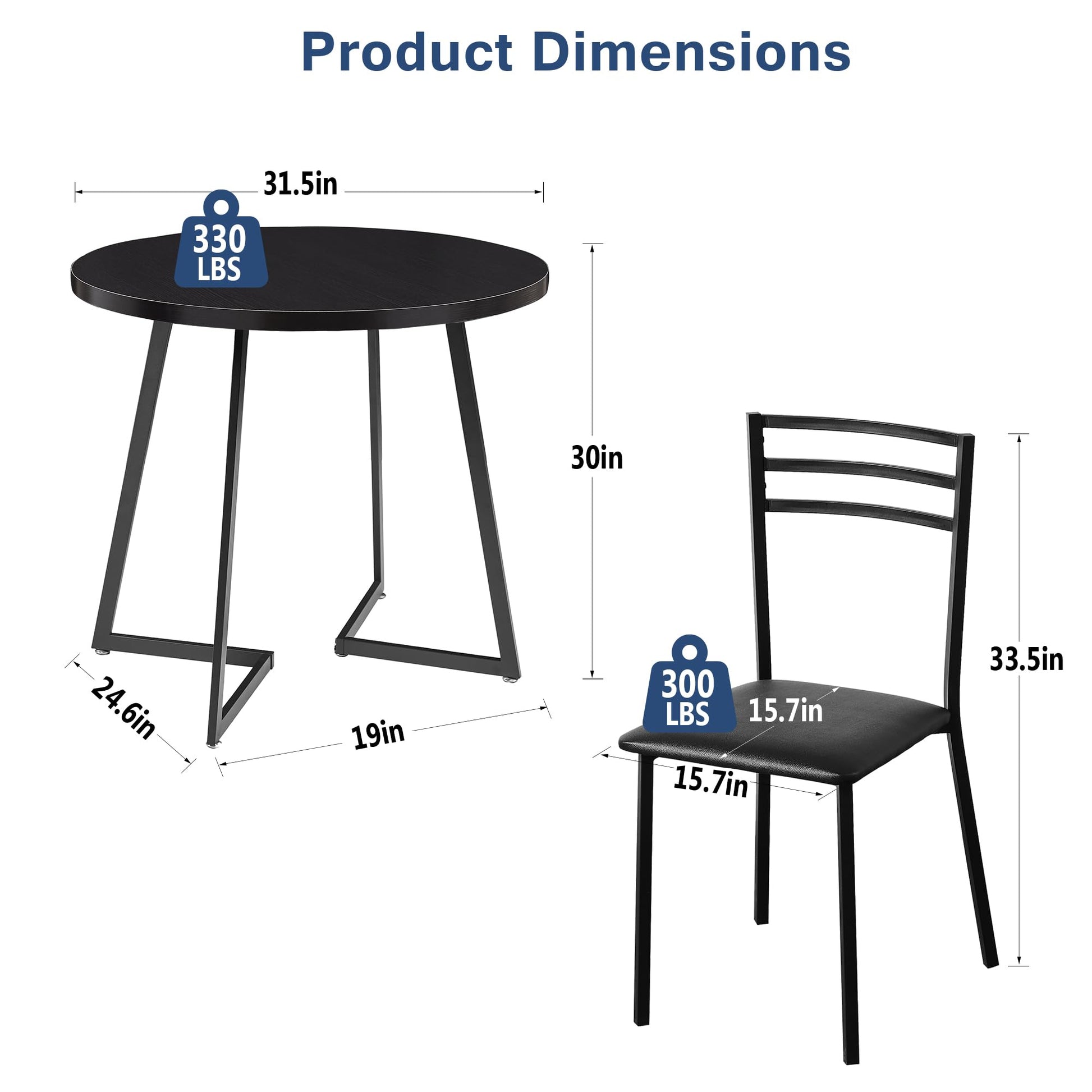 VECELO Round Dining Table with Steel Frame for 2-4 People, Space Saving for Home, Kitchen, Apartment, Wood-grain Black - WoodArtSupply