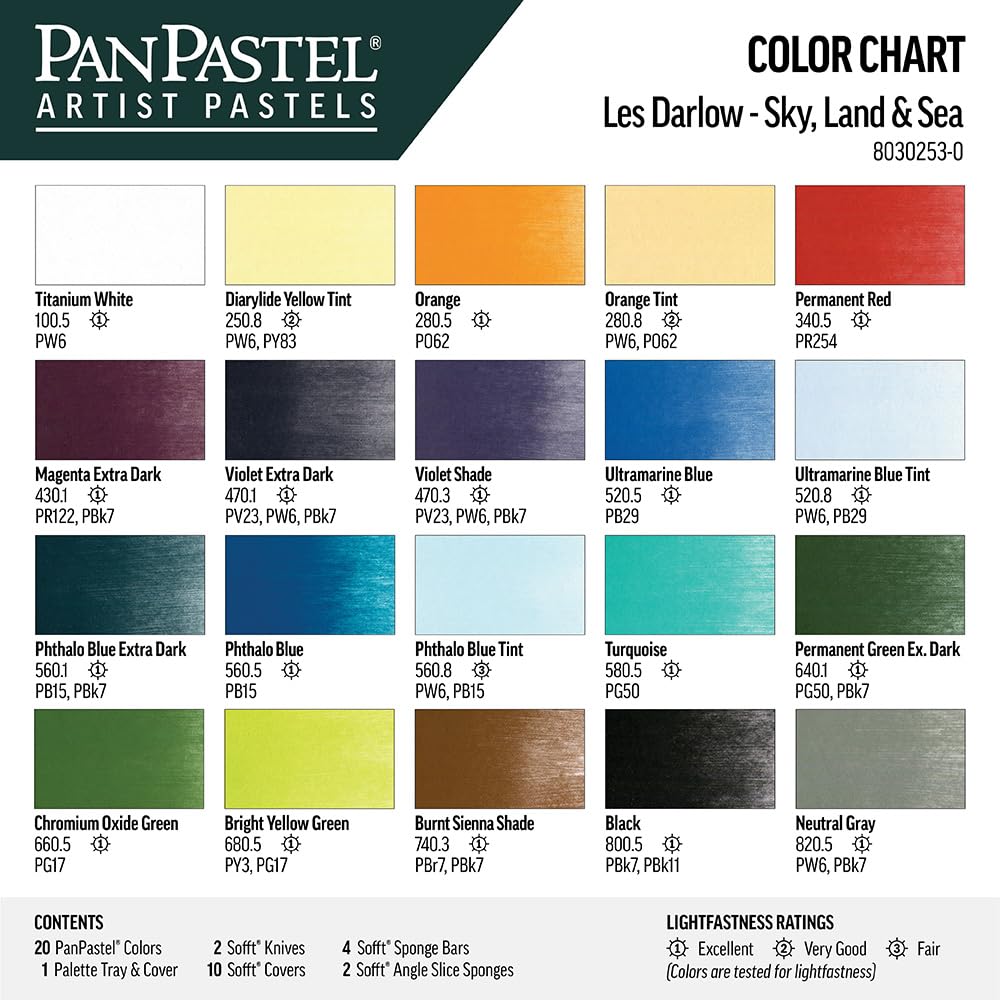 PanPastel Artist Pastels by GOLDEN, Sky, Land & Sea - Les Darlow Set, 20 Color, Professional Artist Pastels, Unique Pan Format (cake-like) PanPastel