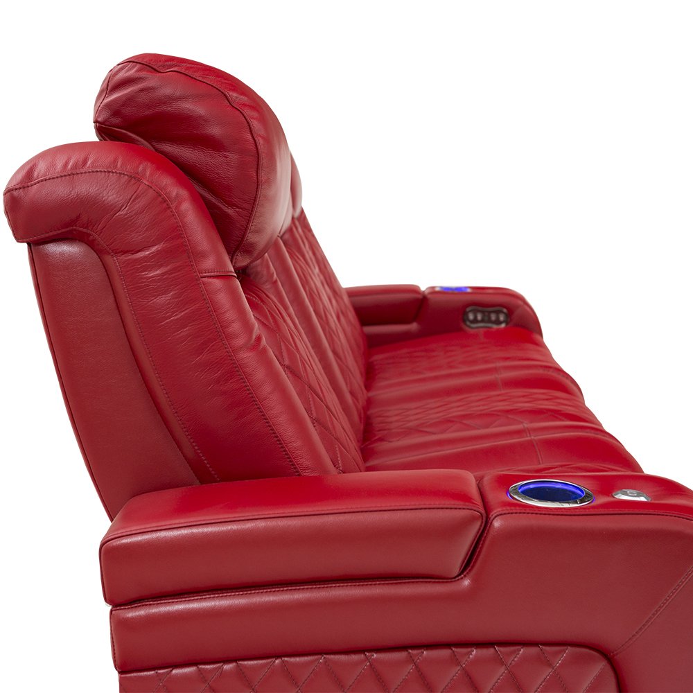 Seatcraft Anthem Home Theater Seating Living Room - Italian Leather - Power Recline Sofa - Fold-Down Table - Powered Headrests - Arm Storage - AC/USB and Wireless Charging - Cup Holders, Red Seatcraft