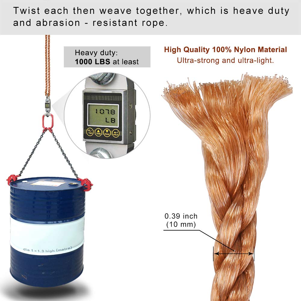 SELEWARE Tree Swing Rope Hammock Chair Strap Hanging Kit,Length Adjustable Nylon Rope Holds to 1000lbs,Perfect for Playground Set, Children Swing, Outdoor Hammock and Hanging Chair, 40 Inch SELEWARE