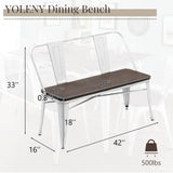 YOLENY Dining Bench, Entryway Bench with Back, Farmhouse Metal Dining Bench, Industrial Mid-Century 3 Person Rustic Spindle Bench, with Wood Seat, Removable Backrest, 42in, White YOLENY