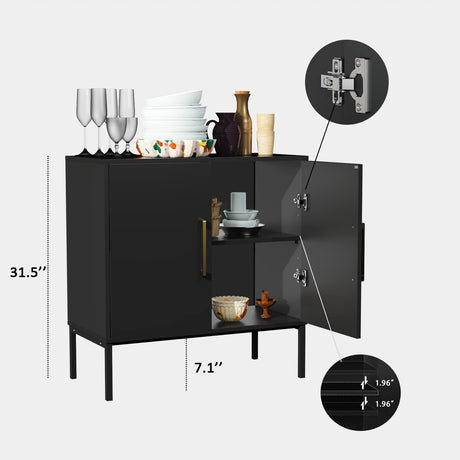 JOZZBY Set of 3 Storage Cabinet, Freestanding Sideboard with Double Doors, Modern Wooden Sideboard, Black Side Cabinets for Bedroom, Living Room, Kitchen, Office and Hallway 3 PC JOZZBY