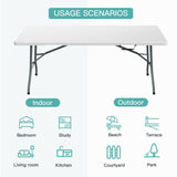 GUFY LAXMO 6ft Folding Table, Foldable HDPE Dining Table for Picnic, Camping, Party, Display with Carrying Handle - White GUFY LAXMO