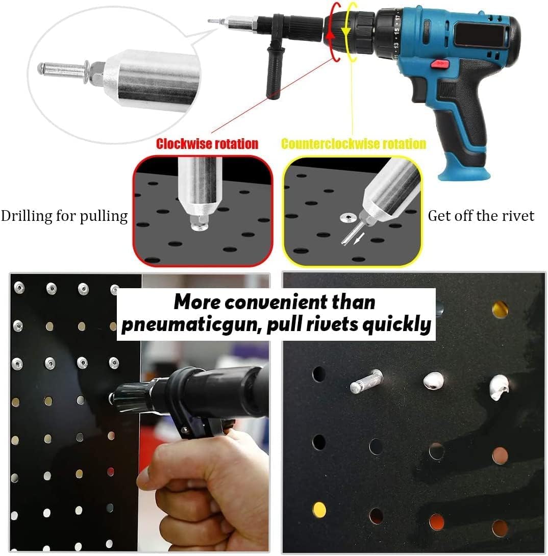 Pop Rivet Gun Tool, Professional Cordless Riveter Adapter Kit Riveter Nut Tool Drill Attachment for Cordless Electric Power Drill (4 Threaded Head Sizes: 2.4/3.2/4.0/4.8mm) Haokixin