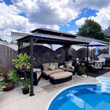 PURPLE LEAF 6.5' X 10' Hardtop Grill Gazebo for Patio Permanent Aluminum Barbeque Shelter Gazebo Canopy with Ceiling Hook and Shelves Double Tiered Grey Outdoor BBQ Gazebo PURPLE LEAF