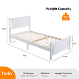 VINGLI Twin Solid Wood Bed Frame with Headboard – Modern White Platform Design, No Box Spring Needed VINGLI